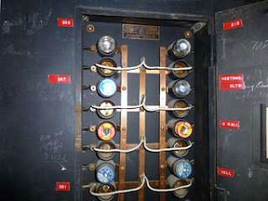 This fuse box is still operational in the 1922 building but it will require an extensive upgrade if the 1922 school building can be put to another use. (Photo by Tom Westman)